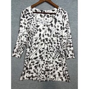 J Jill‎ Cardigan Tunic Top Womens M Button Front 3/4 Sleeve Leaf Print Casual